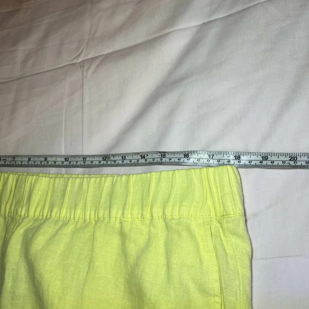 PURE J JILL Women’s Yellow Elastic Waist Cropped Wide Leg Pants Sz L 100% Linen